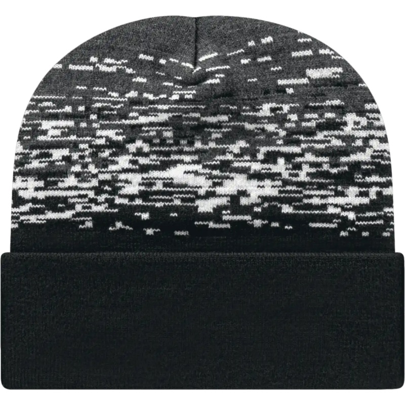 Cap America RKS12 USA Made Static Pattern Knit Cap with Cuff Beanie – Black White Dark Heather