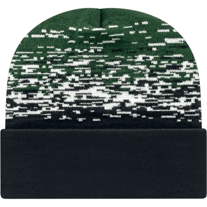 Cap America RKS12 USA Made Static Pattern Knit Cap with Cuff Beanie – Black White Forest Green