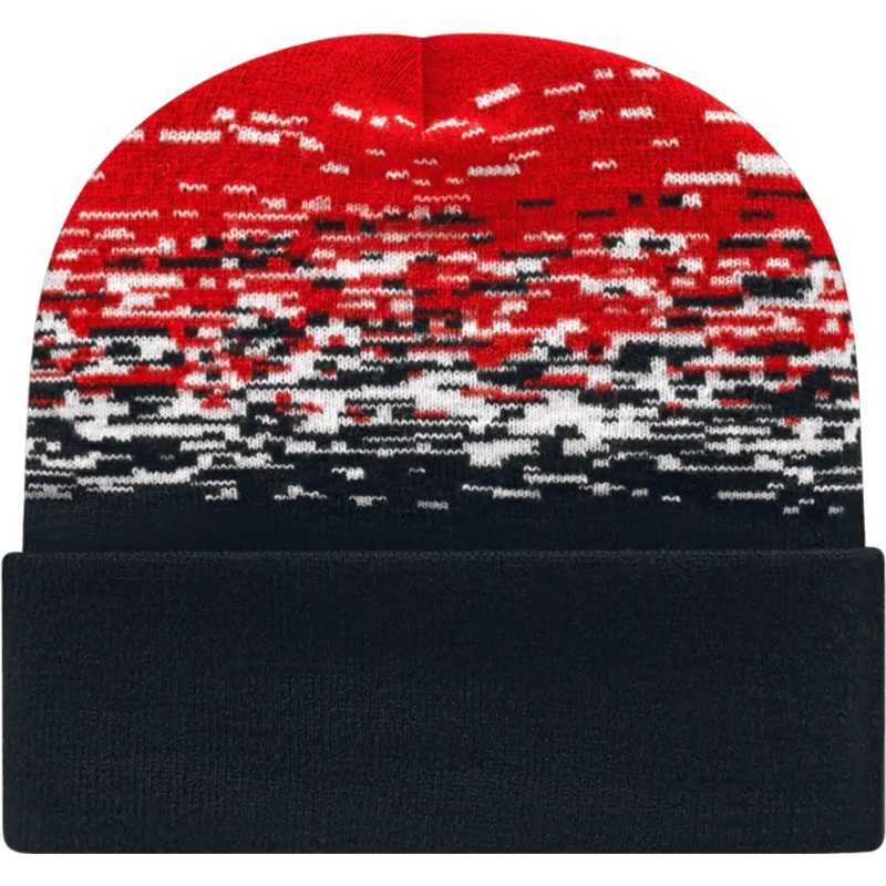 Cap America RKS12 USA Made Static Pattern Knit Cap with Cuff Beanie – Black White True Red