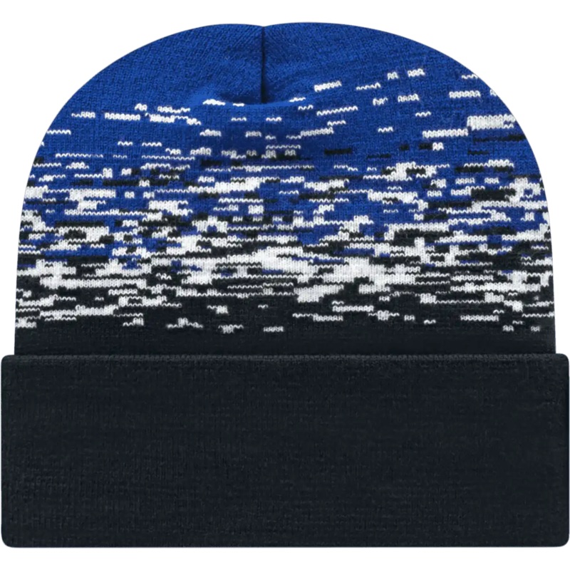 Cap America RKS12 USA Made Static Pattern Knit Cap with Cuff Beanie – Black White True Royal