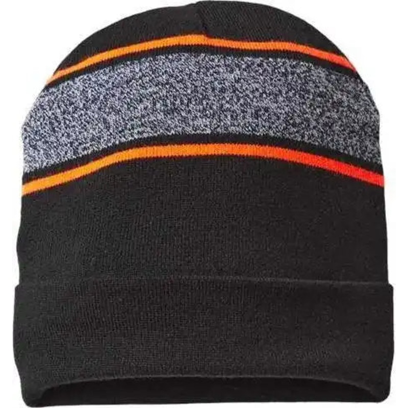 Cap America RKV12 USA Made Variegated Striped Cuffed Beanie – Black Neon Blaze