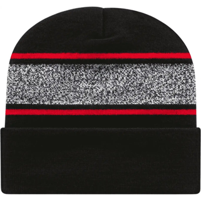 Cap America RKV12 USA Made Variegated Striped Knit with Cuff Beanie – Black True Red