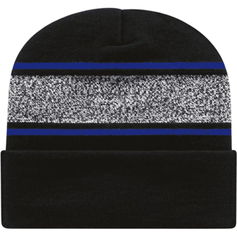 Cap America RKV12 USA Made Variegated Striped Knit with Cuff Beanie – Black True Royal