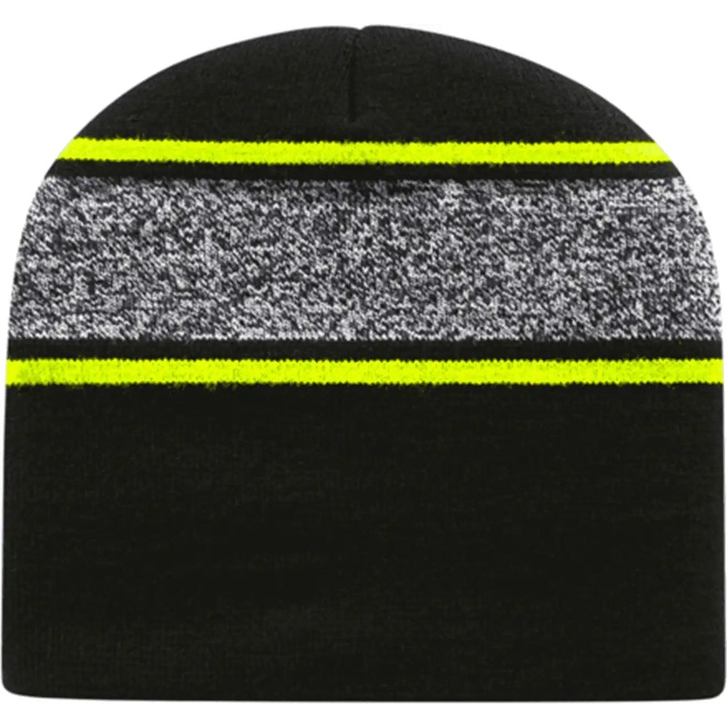 Cap America RKv9 USA Made Variegated Striped Beanie – Black Neon Yellow