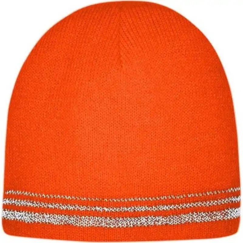 CornerStone CS804 Lined Enhanced Visibility with Reflective Stripes Beanie CS804 – Safety Orange Reflective