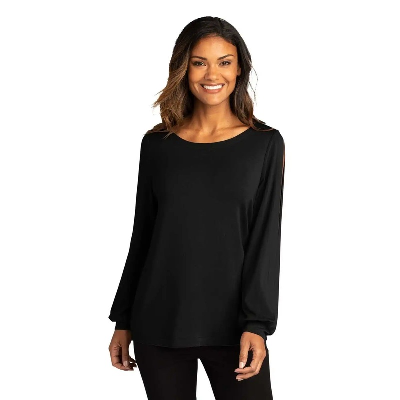 Port Authority LK5600 Ladies Luxe Knit Jewel Neck Top – Deep Black
