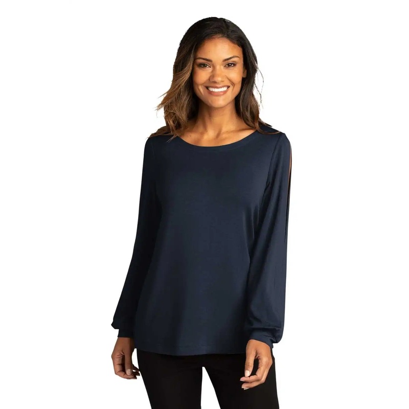 Port Authority LK5600 Ladies Luxe Knit Jewel Neck Top – River Blue Navy