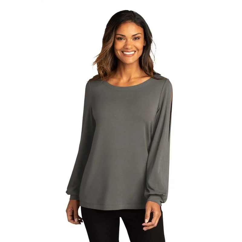 Port Authority LK5600 Ladies Luxe Knit Jewel Neck Top – Sterling Gray
