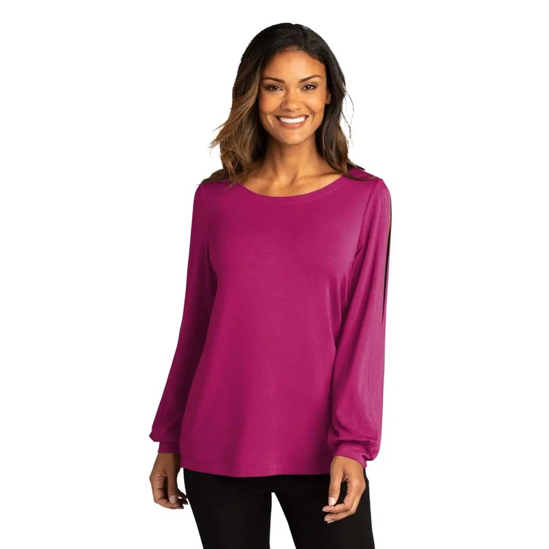 Port Authority LK5600 Ladies Luxe Knit Jewel Neck Top – Wild Berry