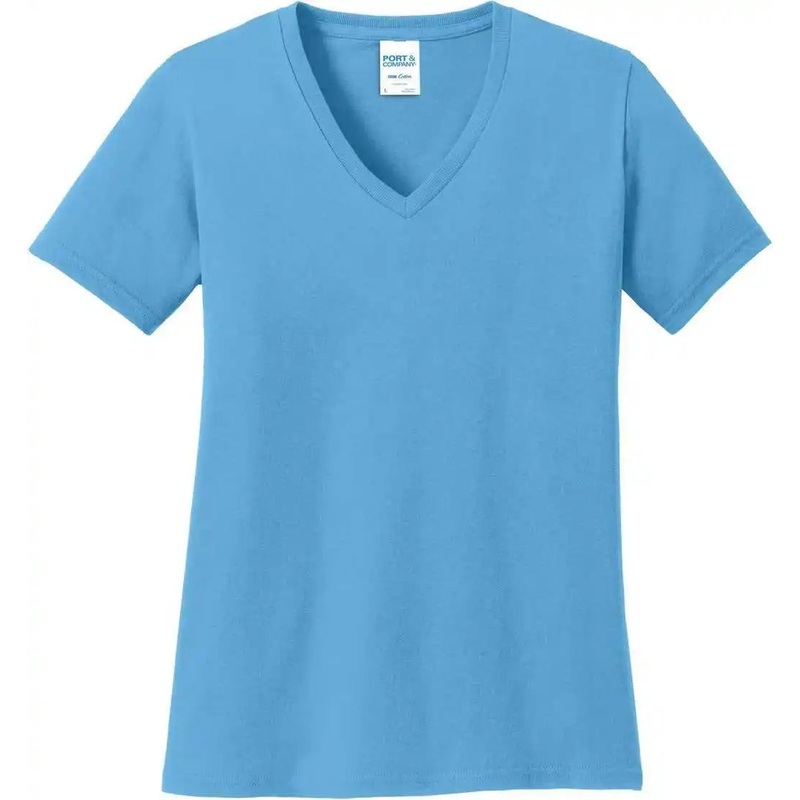 Port & Company LPC54V Women’S Core Cotton V-Neck Tee – Aquatic Blue