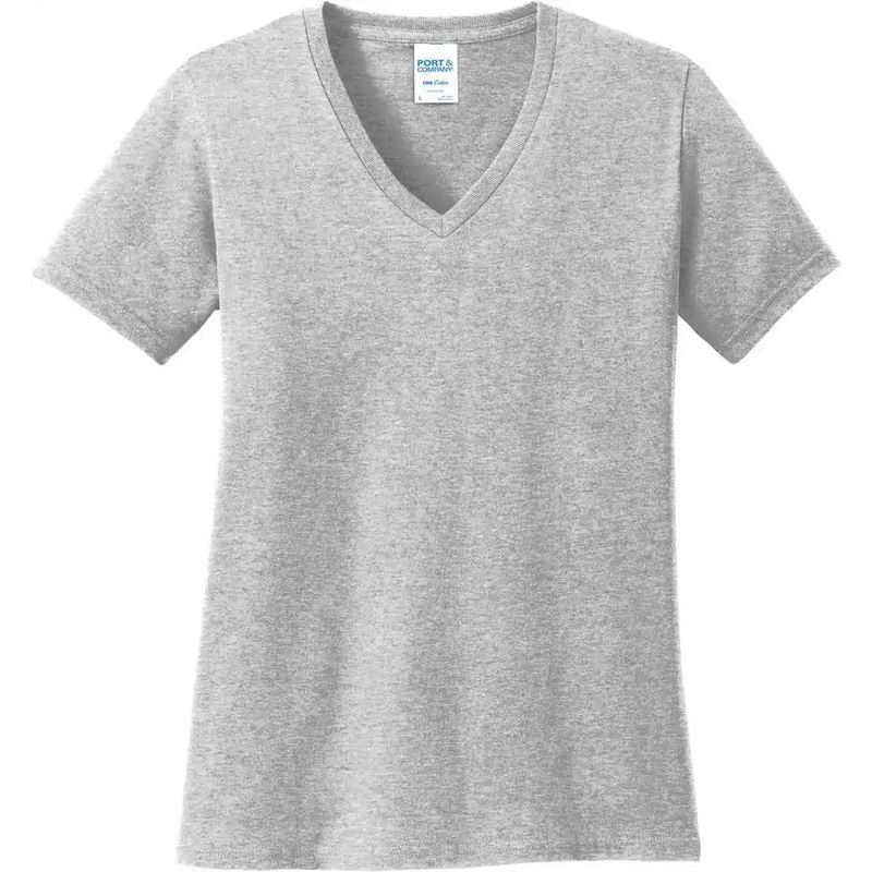 Port & Company LPC54V Women’S Core Cotton V-Neck Tee – Ash