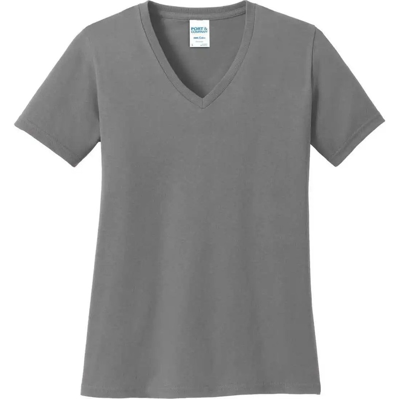 Port & Company LPC54V Women’S Core Cotton V-Neck Tee – Medium Grey