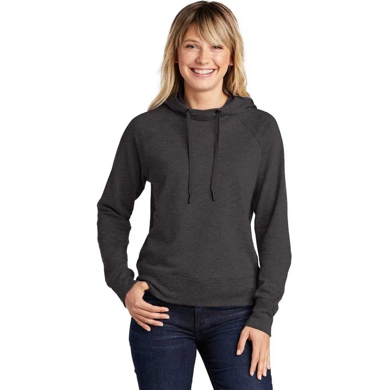 Sport-Tek LST272 Ladies Lightweight French Terry Pullover Hoodie – Heather Black