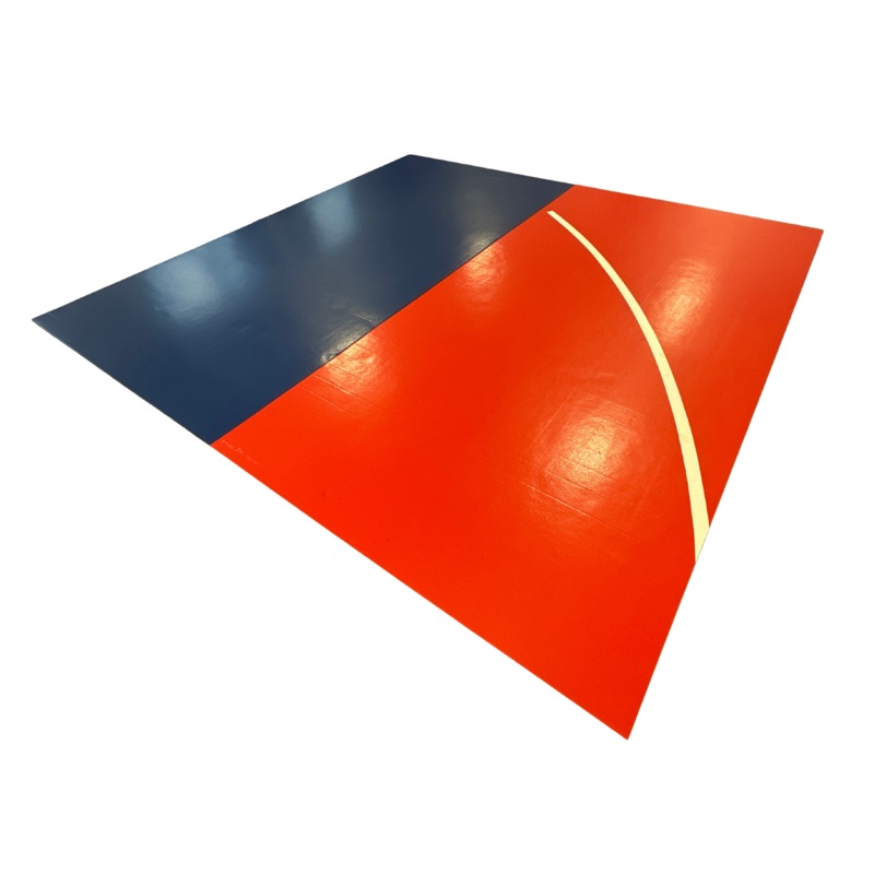 Clearance 12′ x 12′ x 1 3/8 Roll-Up Wrestling Mat – Blue and Red Mat with Line Segment
