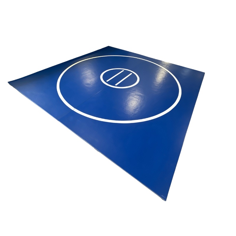 Clearance 12′ x 12′ x 1 3/8 Roll-Up Wrestling Mat – Blue Mat with White Circles and Lines
