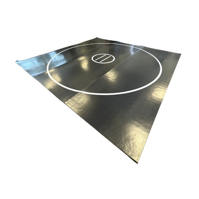 Clearance 12′ x 12′ x 1 3/8 Roll-Up Wrestling Mat CV – Black Mat with White Circles and Lines