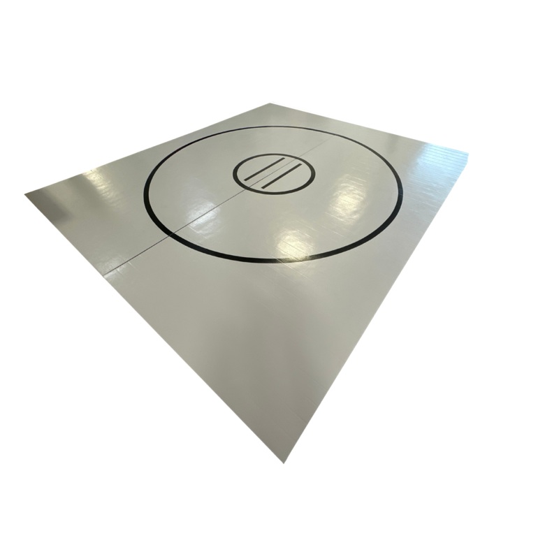 Clearance 12′ x 14′ x 1 3/8 Roll-Up Wrestling Mat – Grey Mat with Black Circles and Lines