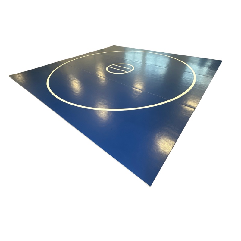 Clearance 18′ x 18′ x 1 3/8 Roll-Up Wrestling Mat – Blue Mat with White Circles and Lines