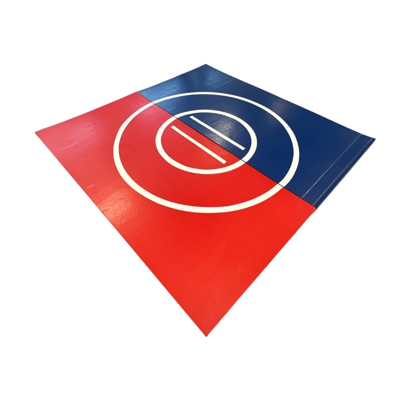 CLEARANCE 8′ x 8′ x 1 3/8 Roll-Up Wrestling Mat-Red and Blue with White circle and lines