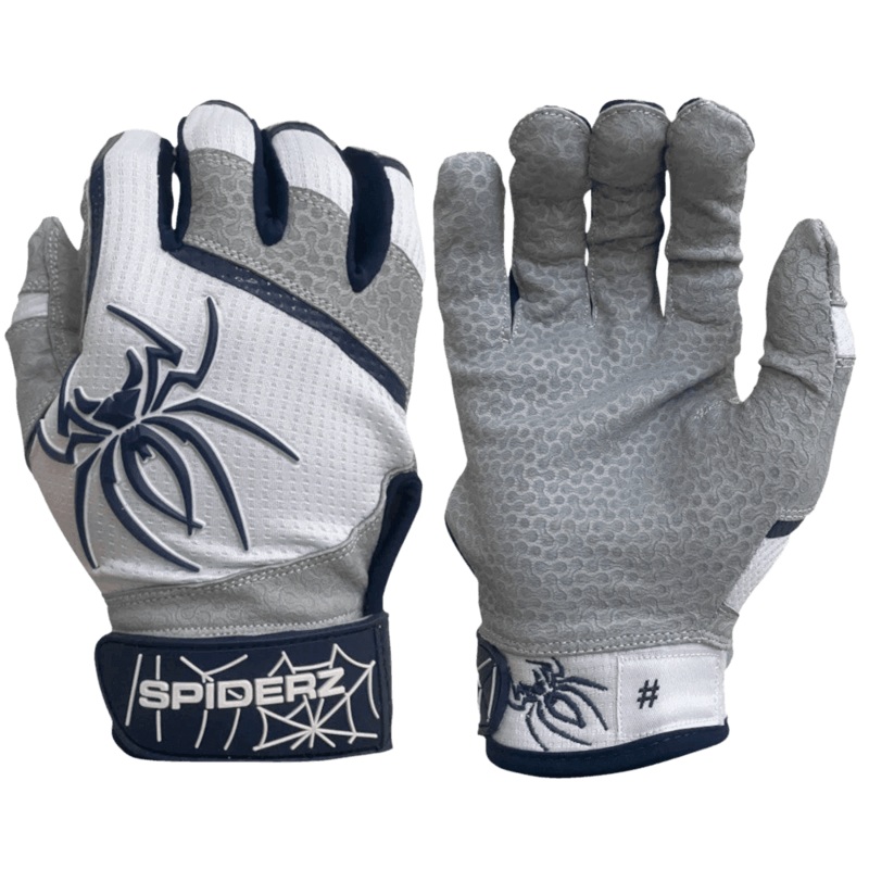 2022 Spiderz PRO Model Batting Gloves: White/Navy Blue