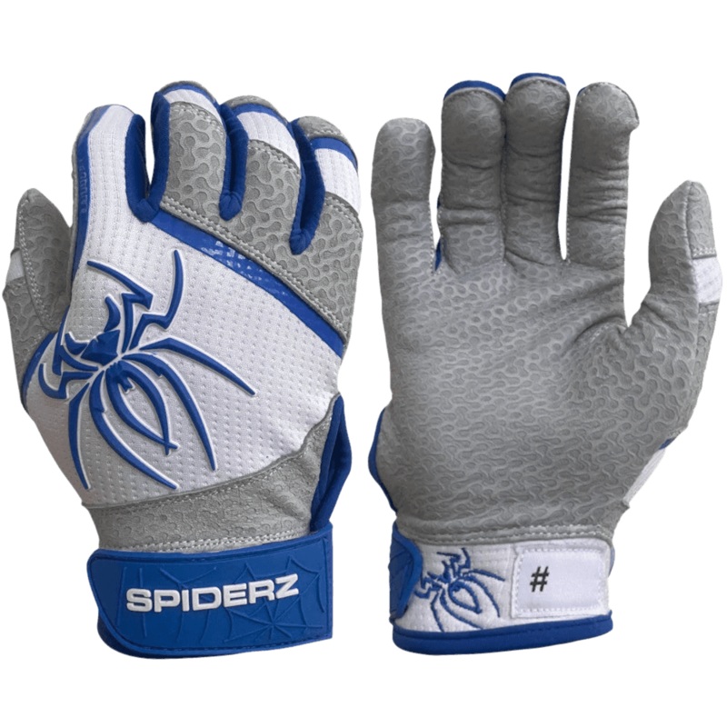 2022 Spiderz PRO Model Batting Gloves: White/Royal Blue