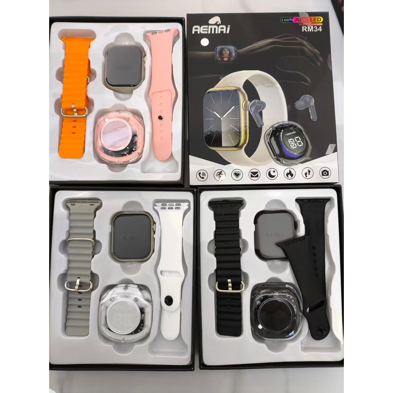 2 straps smart watch with high quality ear pods
