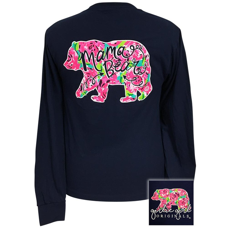Mama Bear Floral-Navy LS-1851|(LS) Navy Blue|Adult Small|Adult Medium|Adult Large|Adult X Large|Adult XX Large|Adult XXX Large