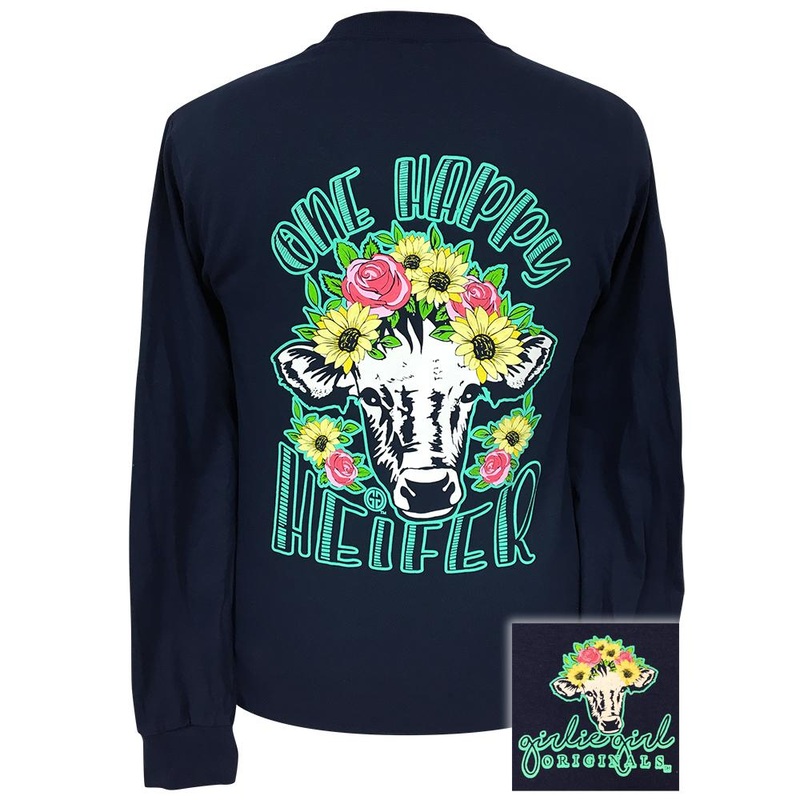 One Happy Heifer-Navy-LS-1976|(LS) Navy Blue|Adult Small|Adult Medium|Adult Large|Adult X Large|Adult XX Large|Adult XXX Large