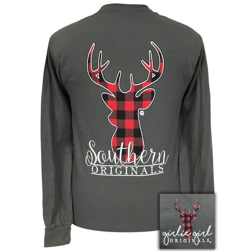 Plaid Deer Charcoal LS|(LS) Charcoal|Charcoal|YOUTH Small|YOUTH Medium|YOUTH Large|Adult Small|Adult Medium|Adult Large|Adult X Large|Adult XX Large|Adult XXX Large