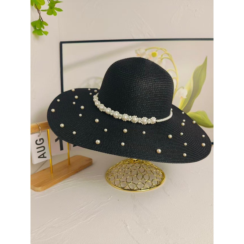 Women wide broom beaded summer hat