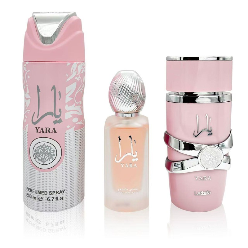 Yara 3 pack, has 100ml perfume, yara deodorant and Yara hair perfume
