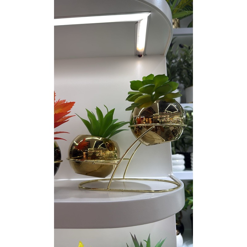 Elegant Twin Gold Vase Set with Artificial Plants  Statement Decor for Any Space