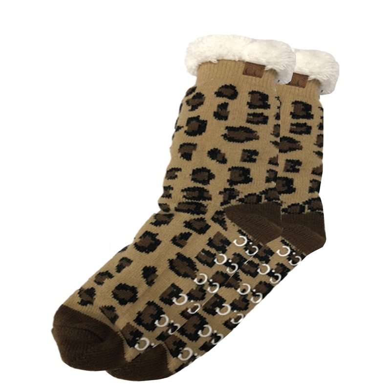 SL-05 C.C Sherpa Socks Leopard Brown