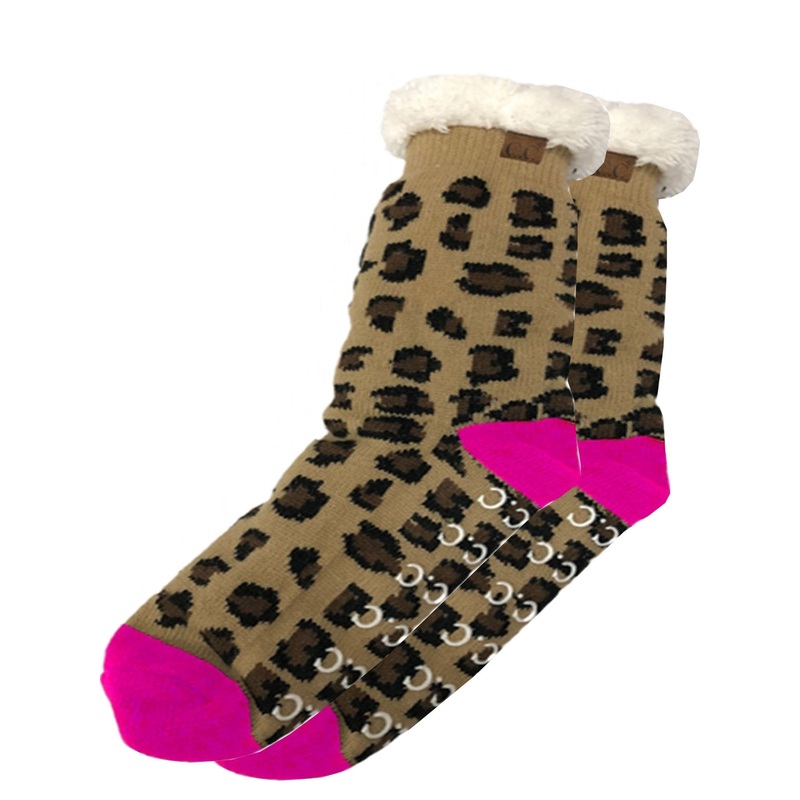 SL-05 C.C Sherpa Socks Leopard Pink