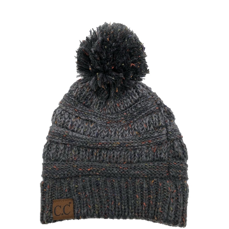 YJ-817 Ombre Speckled Pom Beanie – Dark Mel Grey