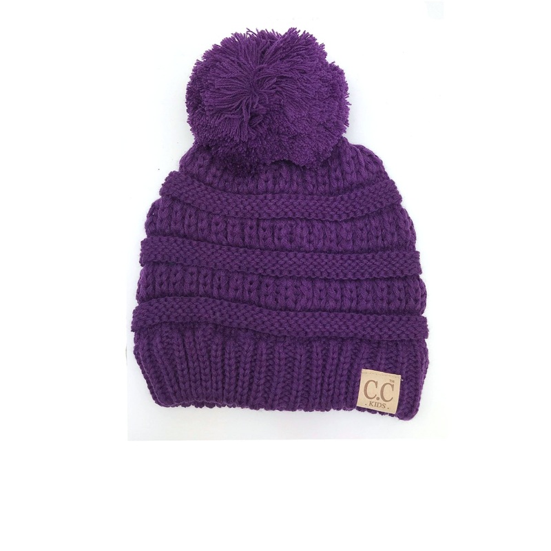 YJ-847 POM Dark Purple Kid Beanie