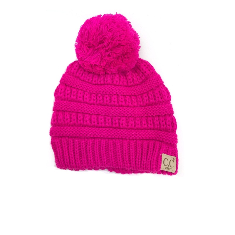 YJ-847 POM Neon Pink Kid Beanie