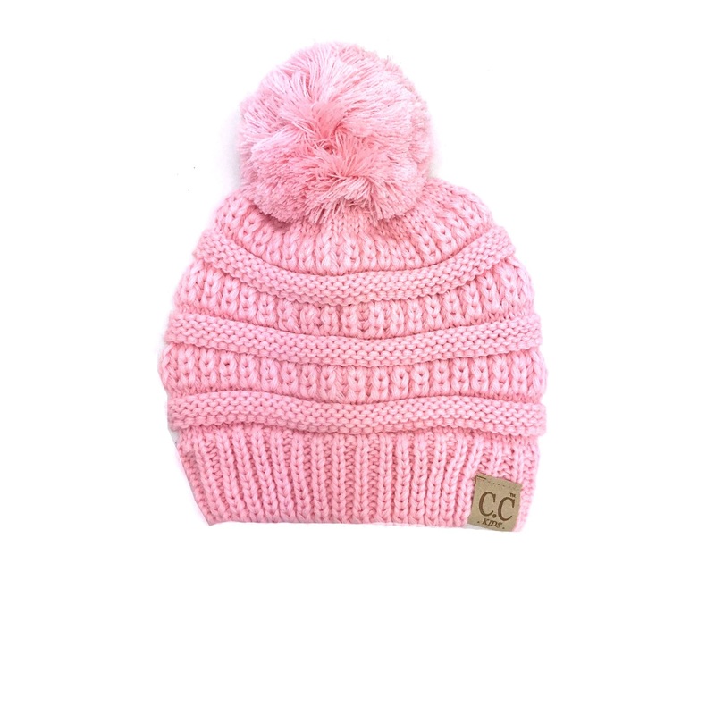 YJ-847 POM Pale Pink Kid Beanie