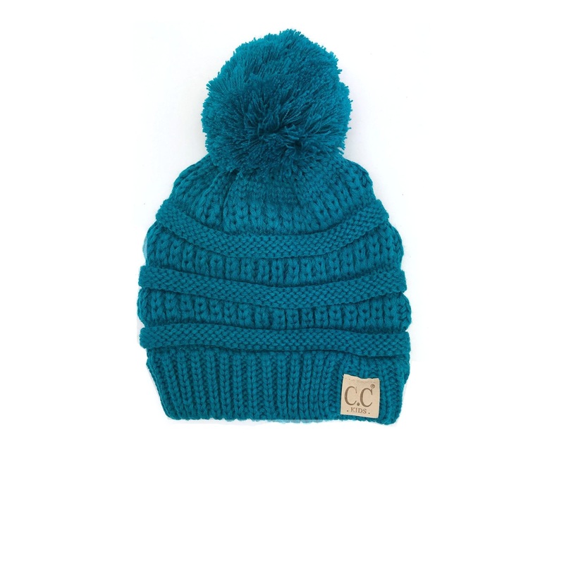 YJ-847 POM Teal Kid Beanie