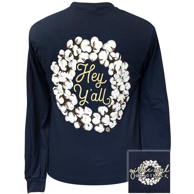 Hey Y’all Wreath-Navy LS-2131|Navy|Youth Small|Youth Medium|Youth Large|Adult Small|Adult Medium|Adult Large|Adult X Large|Adult XX Large|Adult XXX Large
