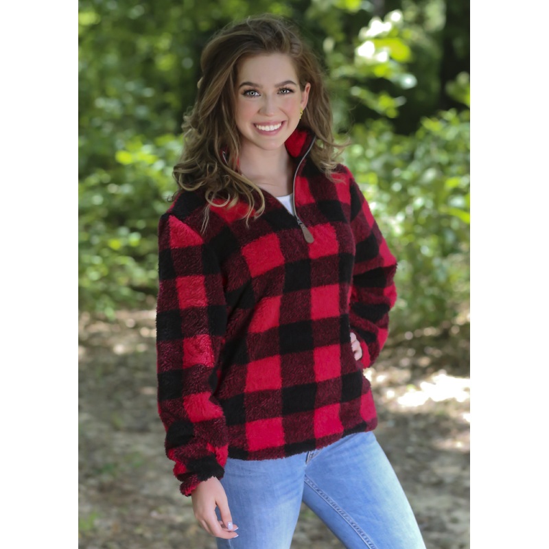 SH-4588-2 BUFFALO PLAID RED-BLACK SHERPA