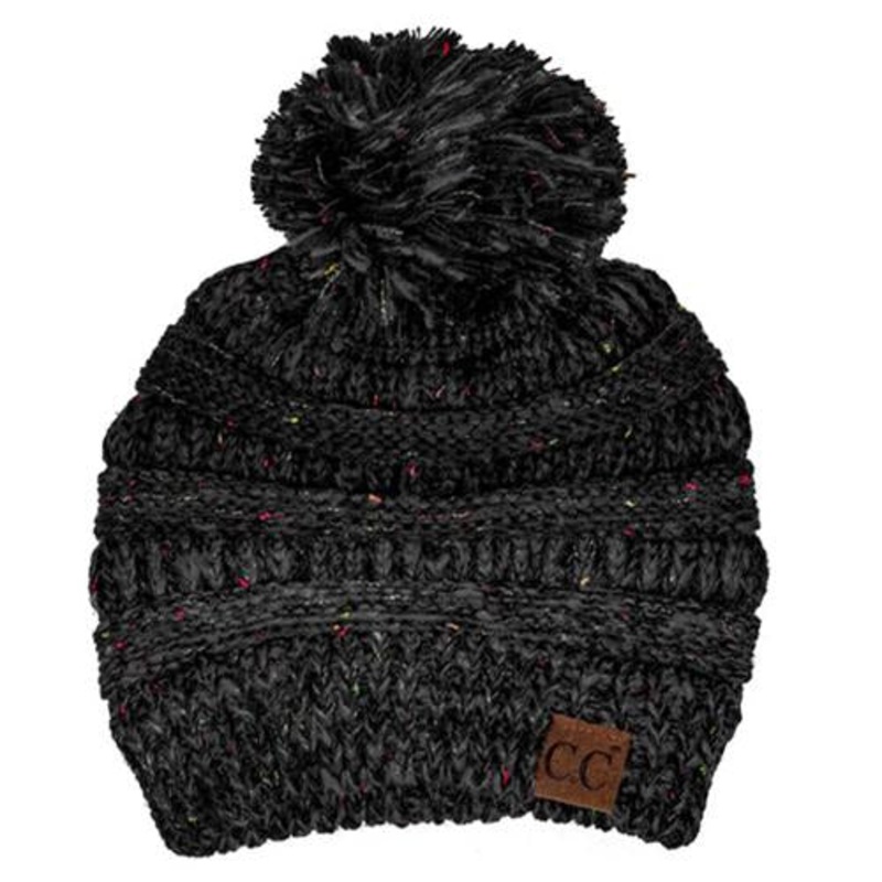 YJ-817 Ombre Speckled Pom Beanie – Black