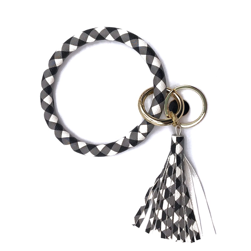 KC-8845 Blk White Check Wristlet Key Chain