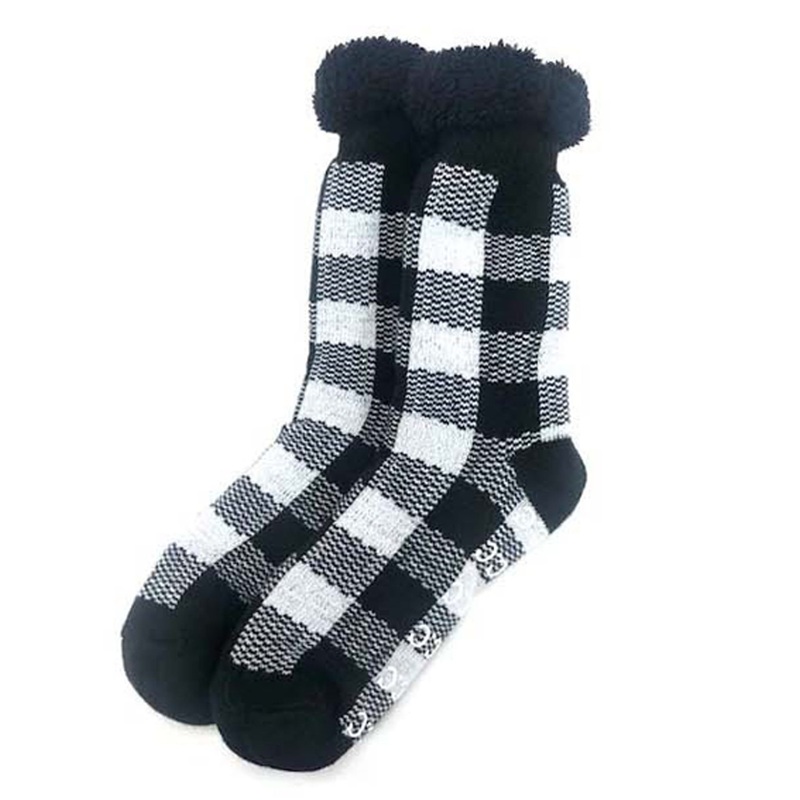SL-25 C.C Sherpa Socks Buffalo Plaid Black/White
