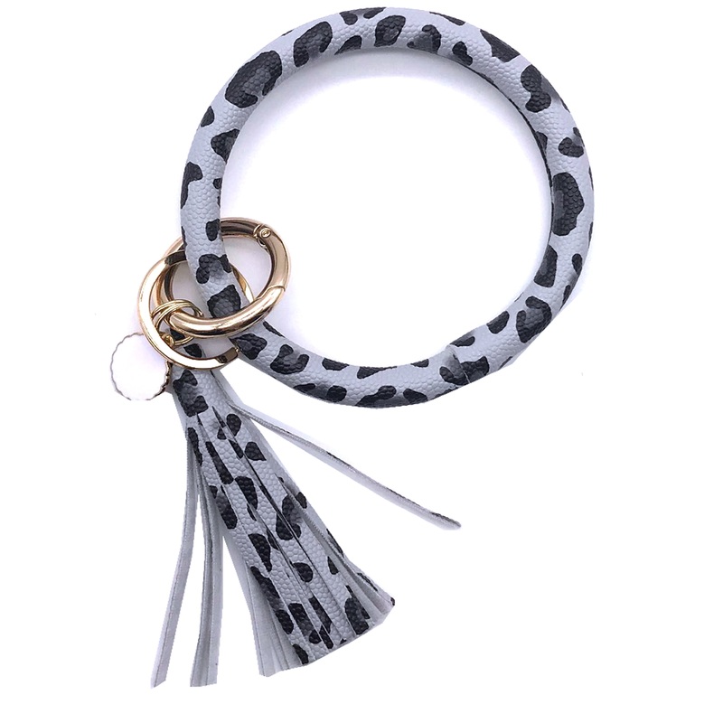 KC-8845 Small Black Leopard Wristlet Key Chain