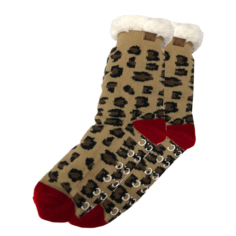 SL-05 C.C Sherpa Socks Leopard Red