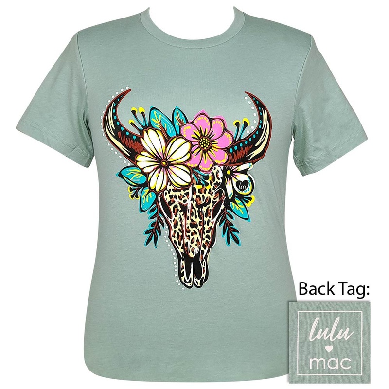 Lulu Mac – Leopard Skull – Heather Dusty Blue SS – LM79