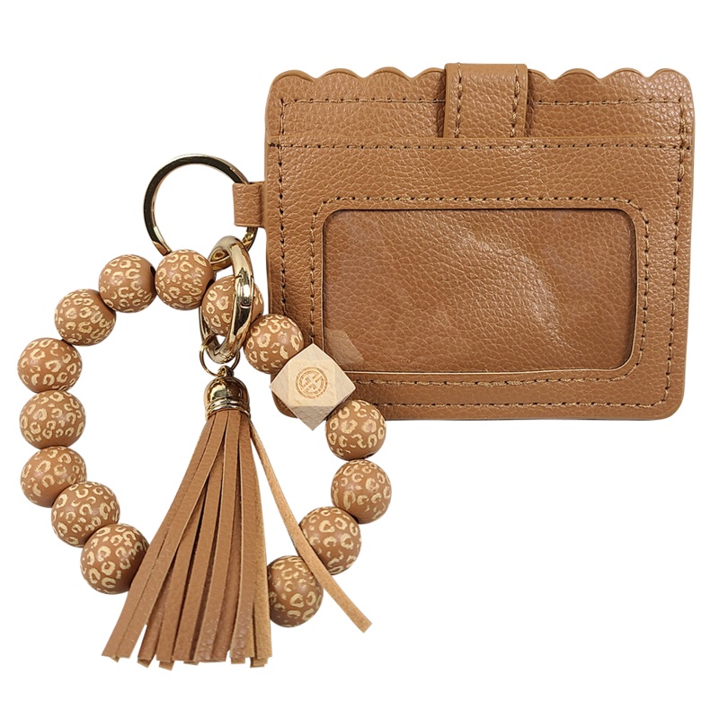 CL-7311 Beaded Leopard Wristlet ID Wallet Camel