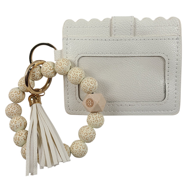 CL-7311 Beaded Leopard Wristlet ID Wallet Ivory
