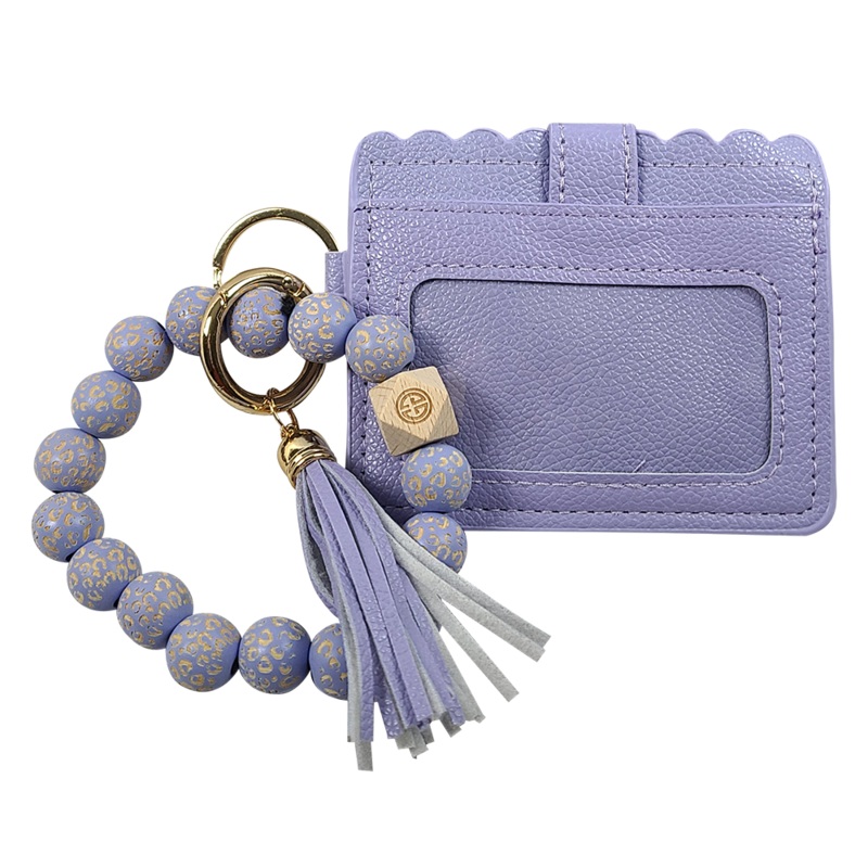 CL-7311 Beaded Leopard Wristlet ID Wallet Light Purple